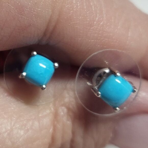 Sleeping Beauty Turquoise Solitaire Sterling Silver Stud Earrings - Picture 4 of 6